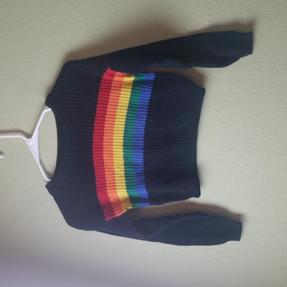 Justice Shirts \u0026 Tops | Justice Rainbow Sweater | Color: Black/Yellow | Size: 7g | Freedom2purpose's Closet